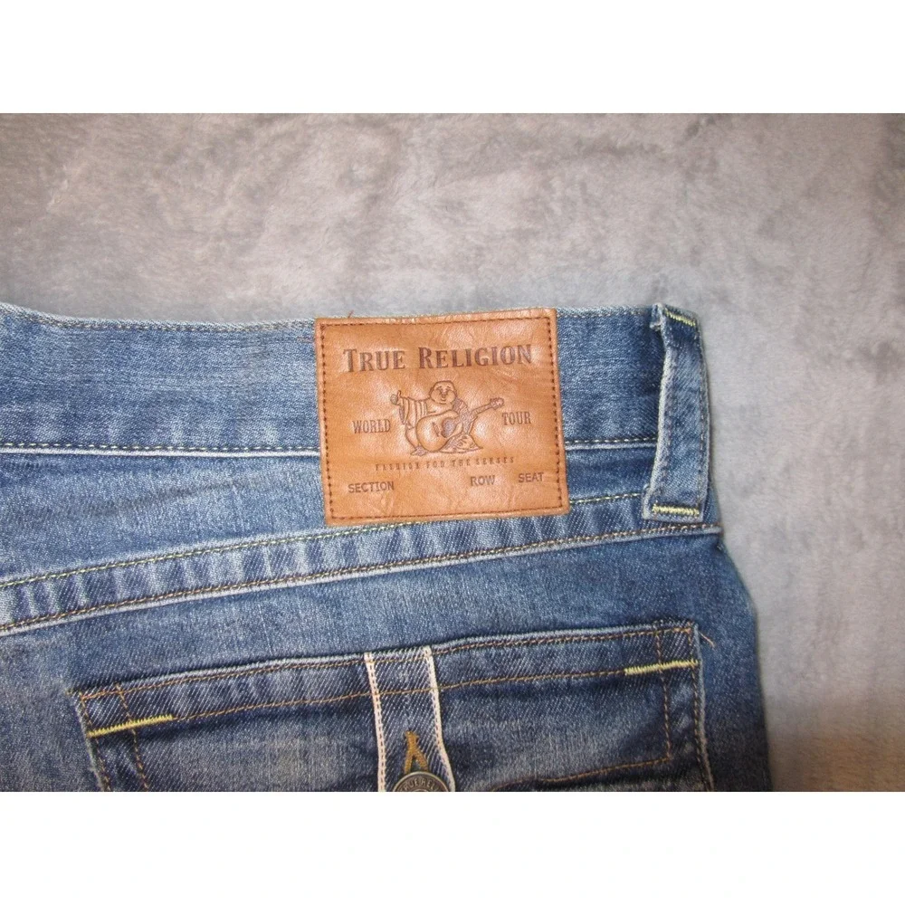 True Religion Mens Ricky Flap‎ Denim Shorts Medium Wash Blue Size 34 Horseshoe